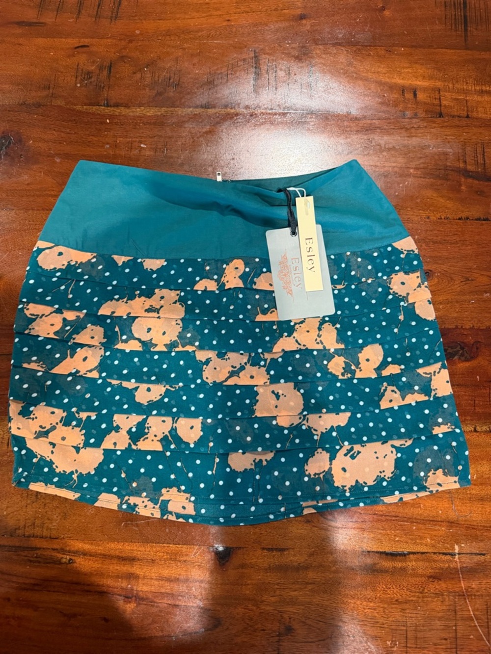 Esley Teal and Peach Patterned Mini Skirt